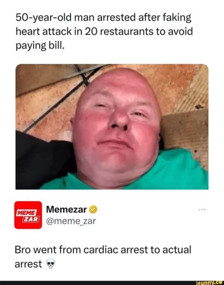 50-year-old man arrested after faking heart attack in 20 restaurants to avoid paying bill