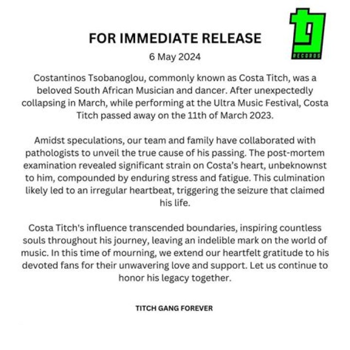 Costa Titch cause of death: How did Costa Titch die on stage?