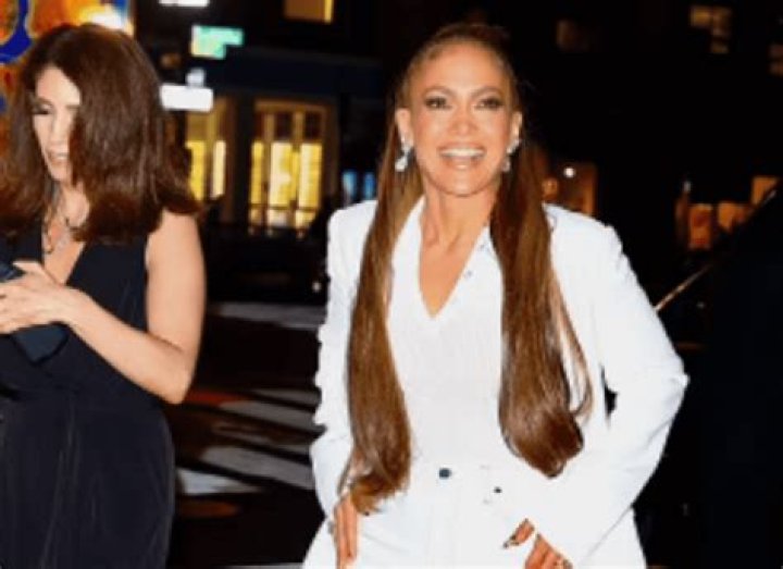 Jennifer Lopez appeared in a chic white suit at the party in honor of the premiere of the film Halftime