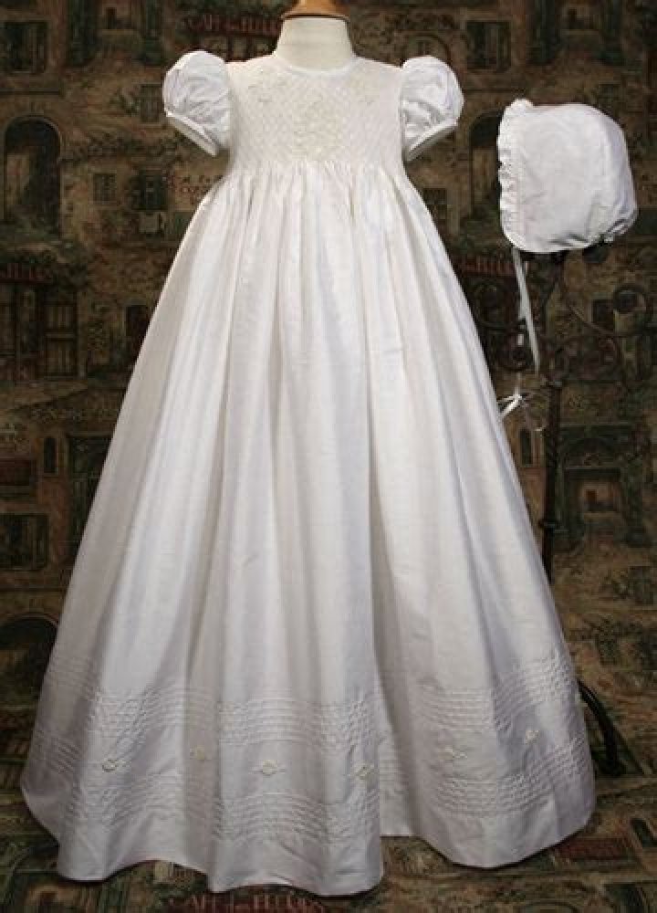 Silk Dupioni Gown with Smocked Bodice,Baptism and Christening Outfits, Dresses & Suits. — Blessed Celebration